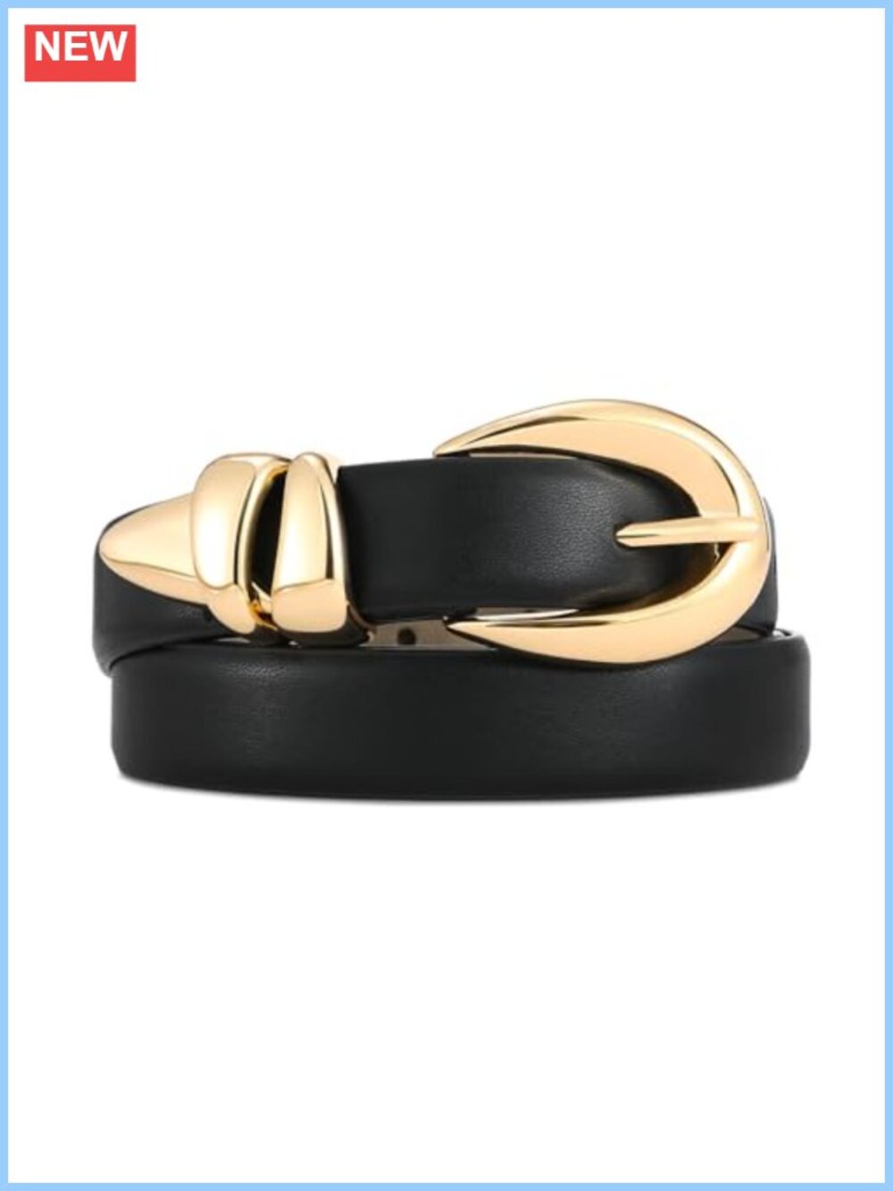 Synthetic Leather Belt with Gold Buckle for Women